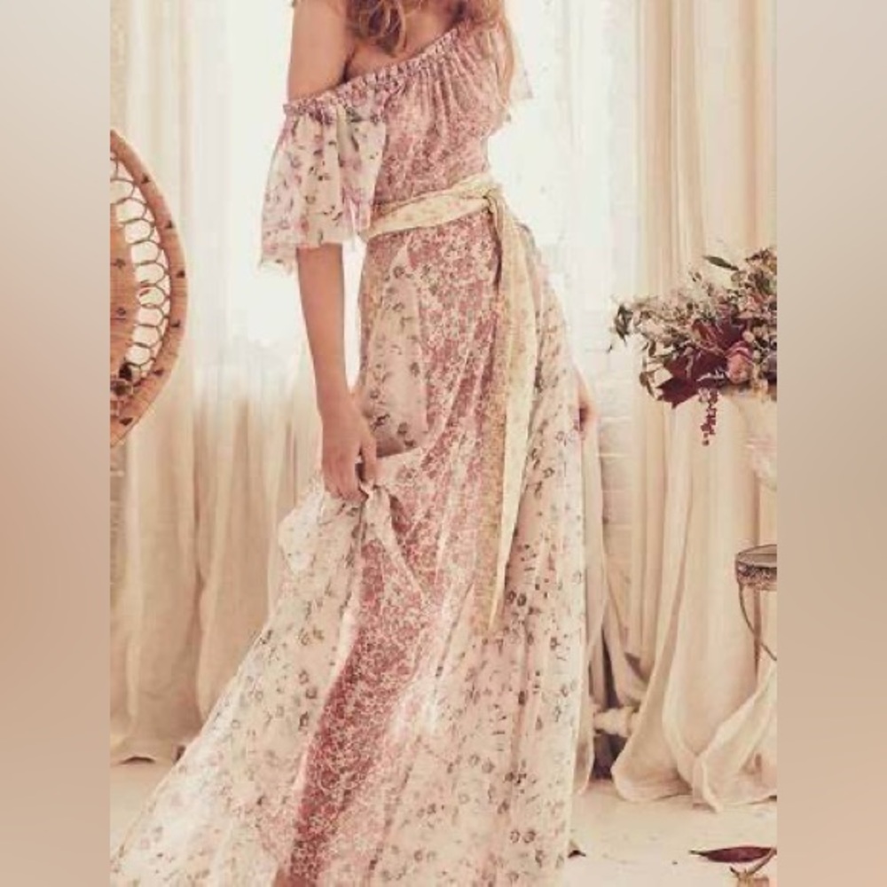 LoveShackFancy Mixed Floral Silk Dress